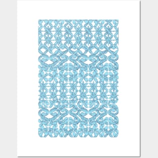 Ikat Lace in Pale Blue on Navy Posters and Art